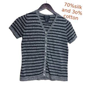 City Silk Petite Short Sleeve stripe Top Size P (xs)